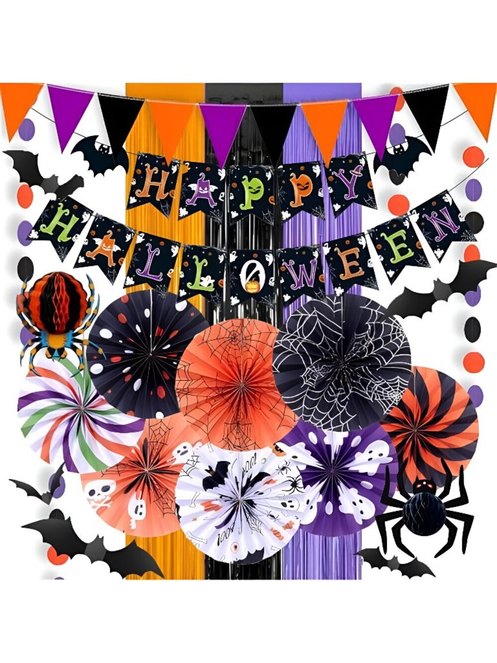 Happy Halloween Banner Indoor Outdoor HALLOWEEN Party Decoration Black Purple